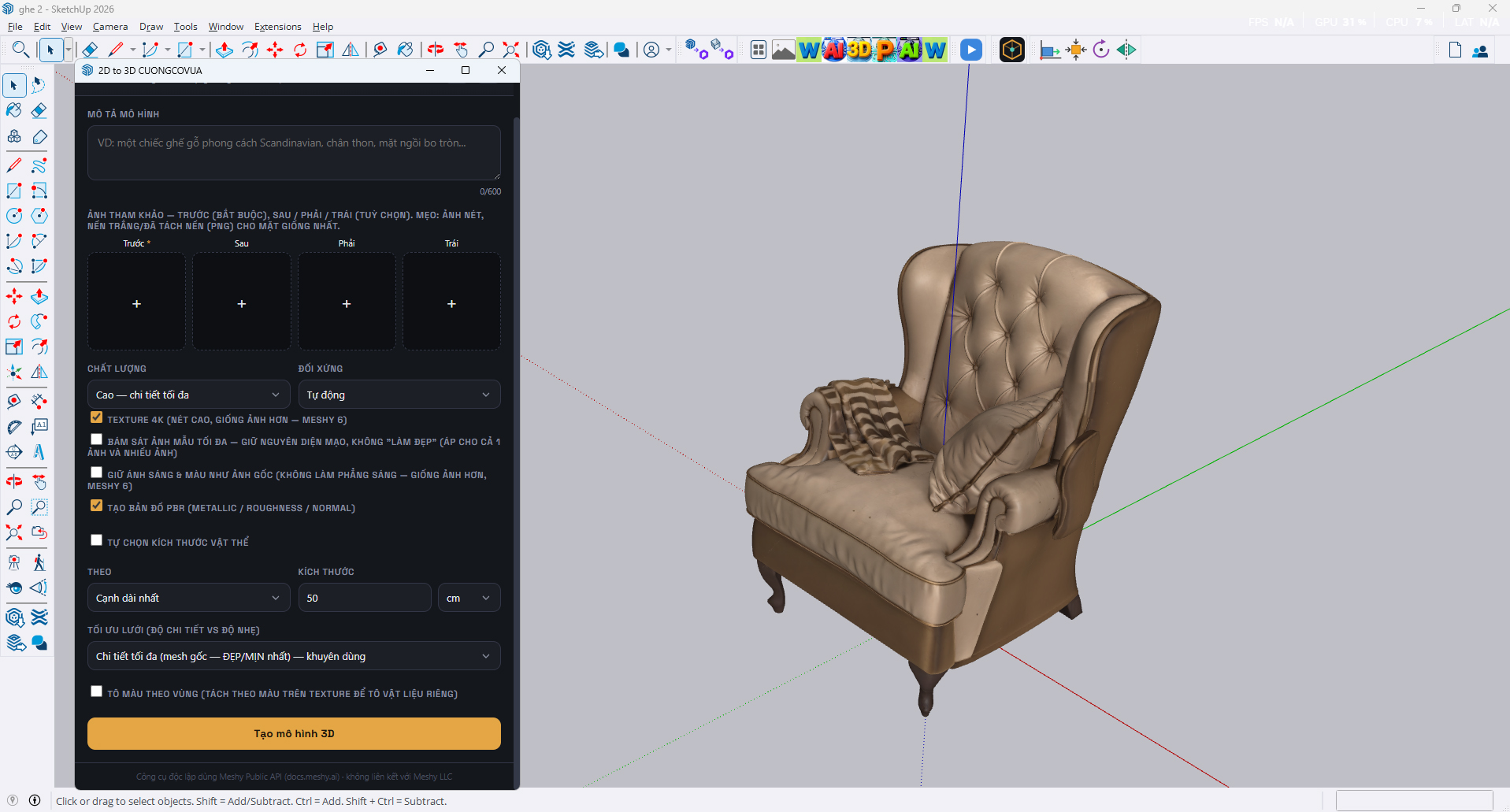 HƯỚNG DẪN SỬ DỤNG PLUGIN 2D TO 3D TRÊN SKETCHUP
